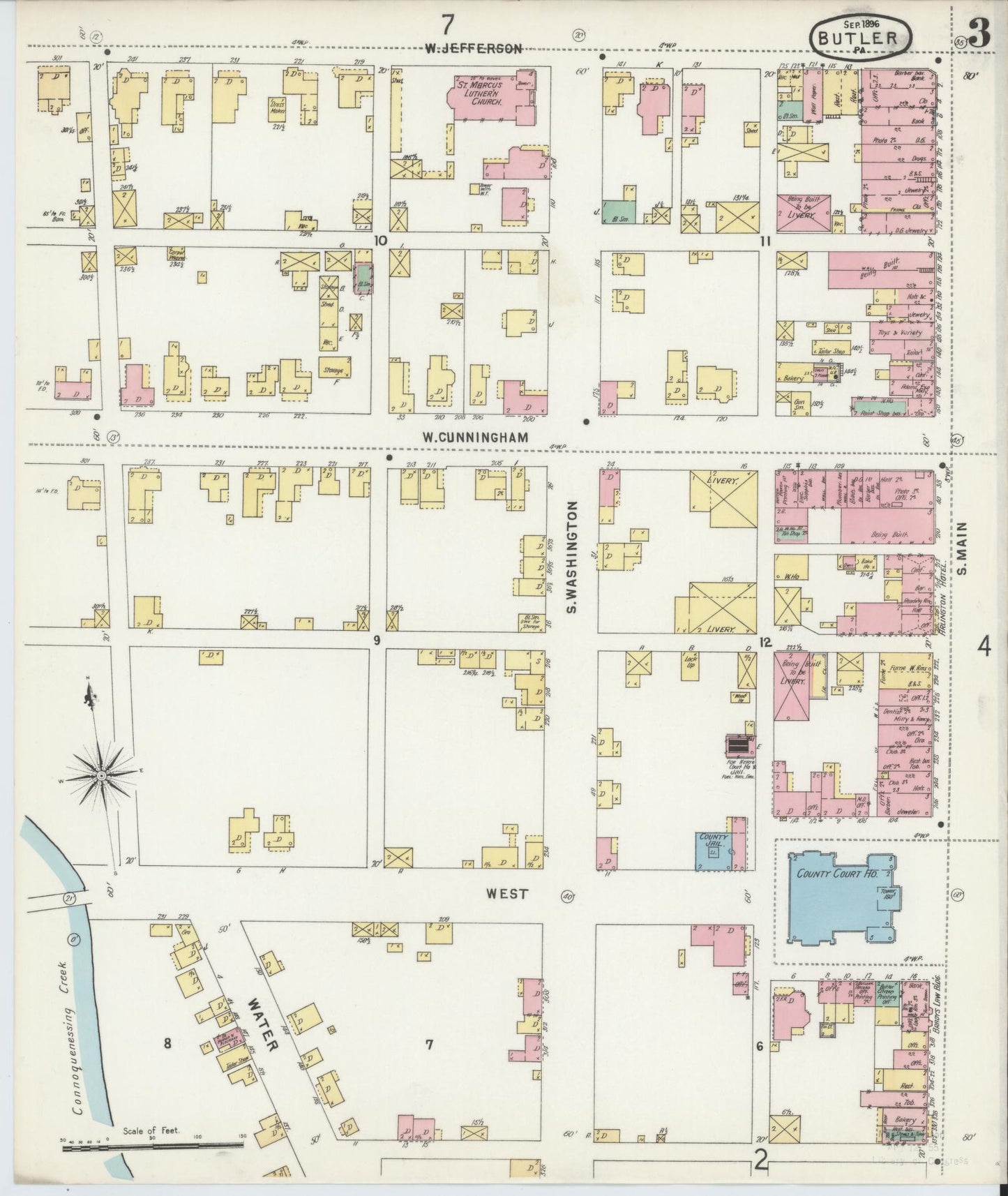Sanborn Fire Insurance Map from Butler, Butler County, Pennsylvania (1896), Sheet #0003 - Historic Sanborn Fire Insurance Map Print, vintage old map wall art, antique decor, genealogy gift, Pennsylvania Pennsylvania map