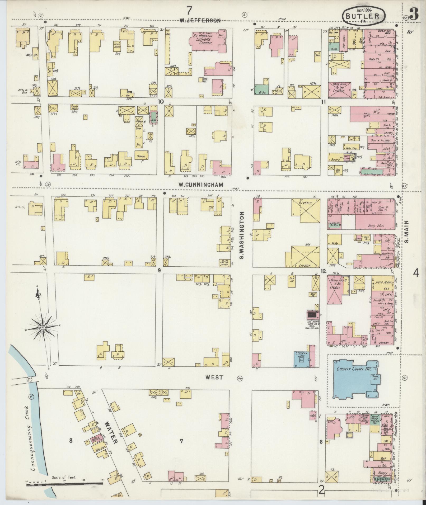 Sanborn Fire Insurance Map from Butler, Butler County, Pennsylvania (1896), Sheet #0003 - Historic Sanborn Fire Insurance Map Print, vintage old map wall art, antique decor, genealogy gift, Pennsylvania Pennsylvania map