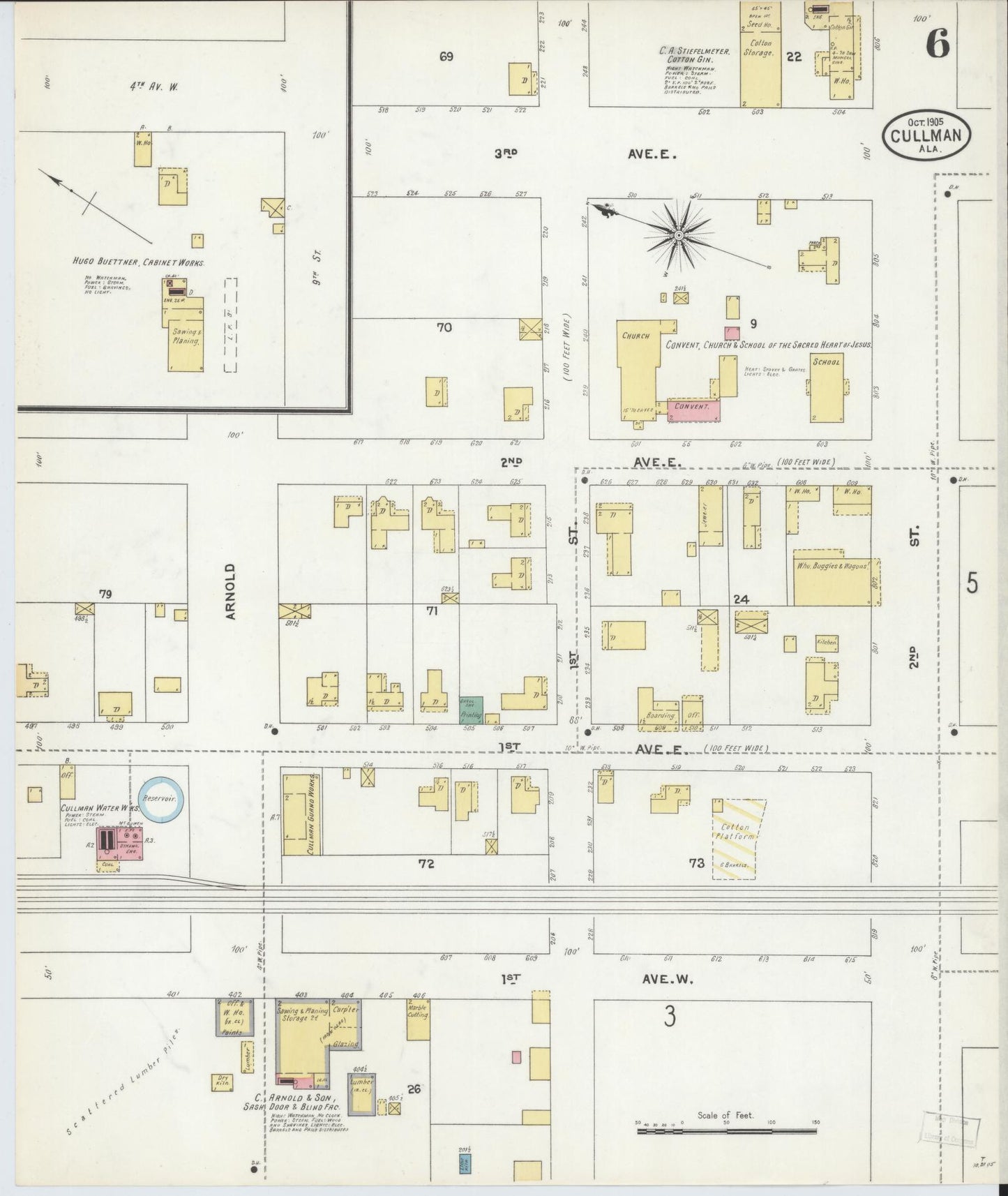 Sanborn Fire Insurance Map from Cullman, Cullman County, Alabama (1905), Sheet #0006 - Historic Sanborn Fire Insurance Map Print, vintage old map wall art, antique decor, genealogy gift, Alabama Alabama map