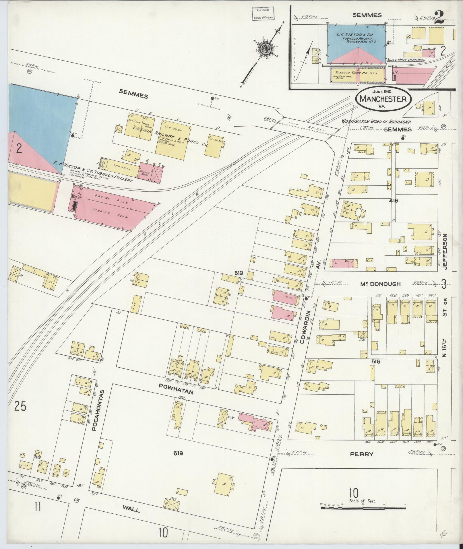 Sanborn Fire Insurance Map from Manchester, Chesterfield County, Virginia. (1910), Sheet 2 – Historic Sanborn Fire Insurance Map Print