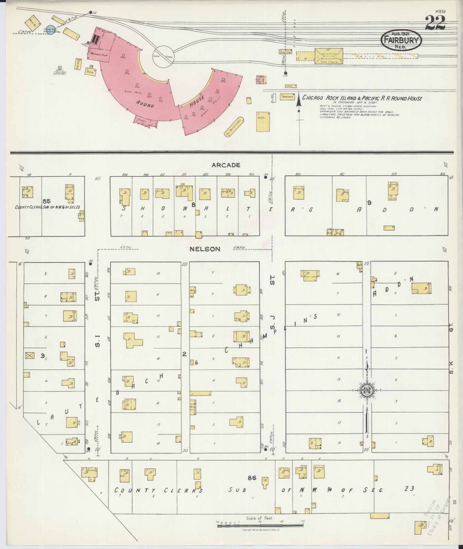 Sanborn Fire Insurance Map from Fairbury, Jefferson County, Nebraska (1921), Sheet #0022 - Historic Sanborn Fire Insurance Map Print, vintage old map wall art, antique decor, genealogy gift, Nebraska Nebraska map