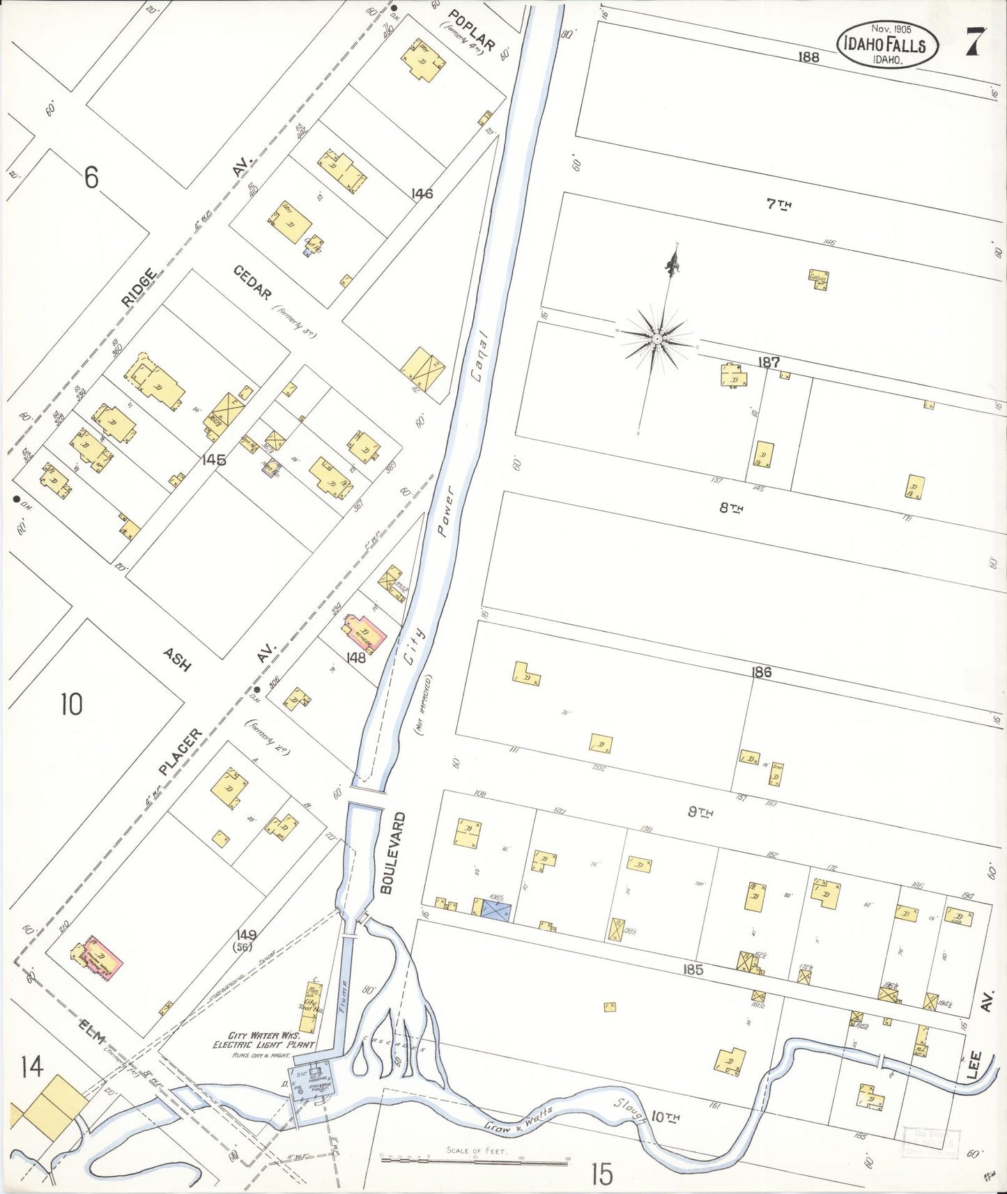 Sanborn Fire Insurance Map from Idaho Falls, Bonneville County, Idaho (1905), Sheet #0007 - Historic Sanborn Fire Insurance Map Print, vintage old map wall art, antique decor, genealogy gift, Idaho Idaho map