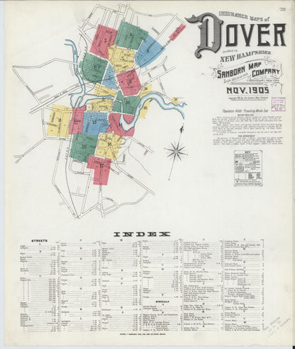 Sanborn Fire Insurance Map from Dover, Strafford County, New Hampshire (1905), Sheet #0001 - Complete Map Set gallery image, historic Sanborn map, vintage wall art, New Hampshire New Hampshire