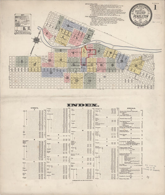Sanborn Fire Insurance Map from Pendleton, Umatilla County, Oregon (1910), Sheet #0001 - Historic Sanborn Fire Insurance Map Print, vintage old map wall art, antique decor, genealogy gift, Oregon Oregon map