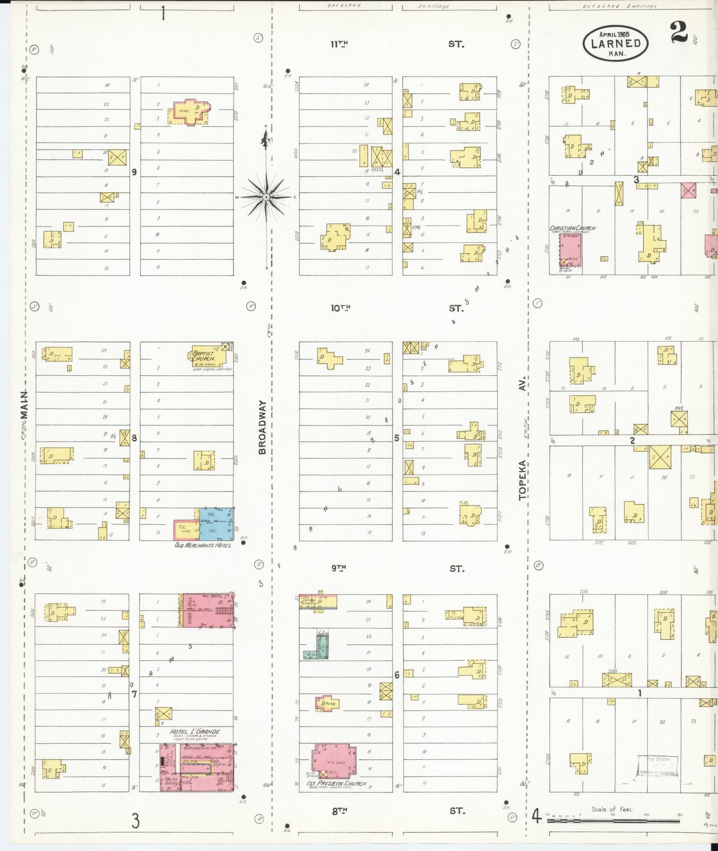 Sanborn Fire Insurance Map from Larned, Pawnee County, Kansas (1905), Sheet #0002 - Complete Map Set gallery image, historic Sanborn map, vintage wall art, Kansas Kansas