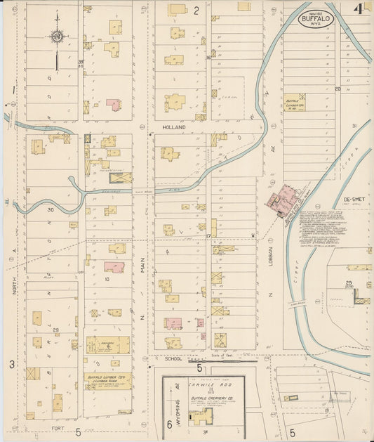 Sanborn Fire Insurance Map from Buffalo, Johnson County, Wyoming (1912), Sheet #0004 - Historic Sanborn Fire Insurance Map Print, vintage old map wall art, antique decor, genealogy gift, Wyoming Wyoming map