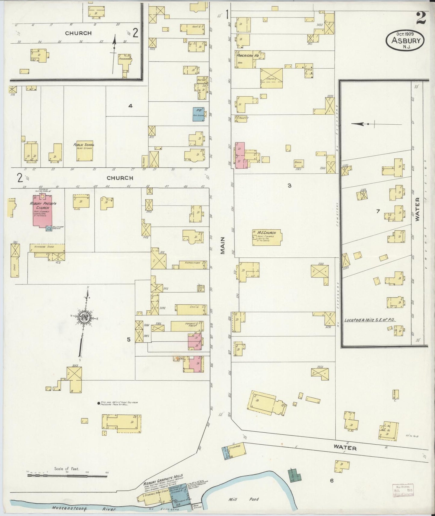 Sanborn Fire Insurance Map from Asbury, Warren County, New Jersey (1909), Sheet #0002 - Historic Sanborn Fire Insurance Map Print, vintage old map wall art, antique decor, genealogy gift, New Jersey New Jersey map