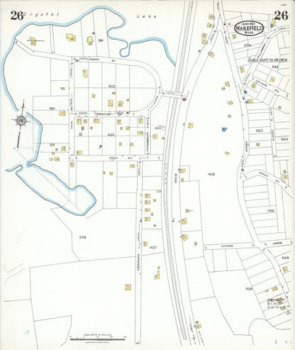 Sanborn Fire Insurance Map from Wakefield, Middlesex County, Massachusetts (1923), Sheet #0026 - Historic Sanborn Fire Insurance Map Print, vintage old map wall art, antique decor, genealogy gift, Massachusetts Massachusetts map