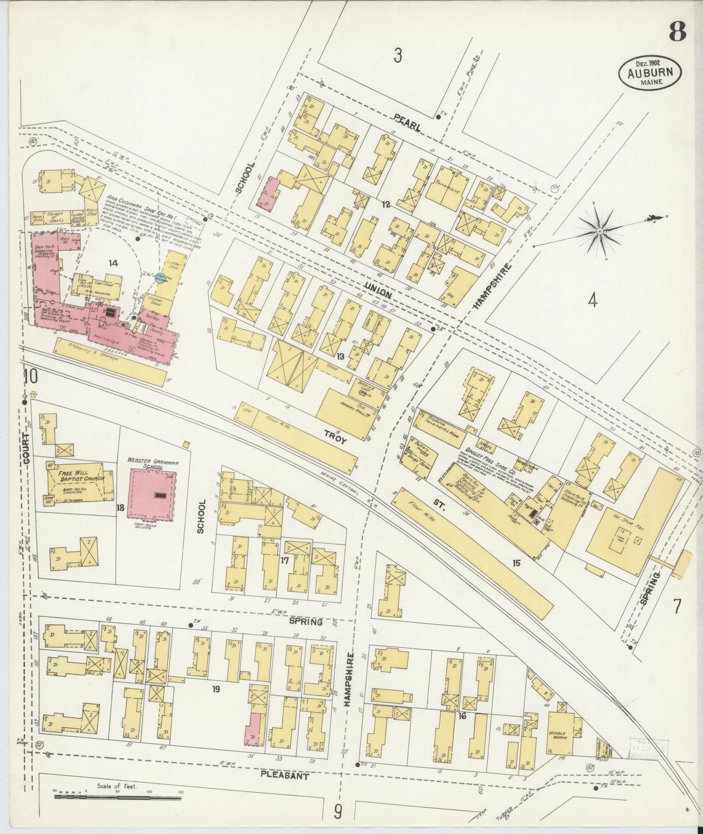 Sanborn Fire Insurance Map from Auburn, Androscoggin County, Maine (1902), Sheet #0008 - Complete Map Set gallery image, historic Sanborn map, vintage wall art, Maine Maine