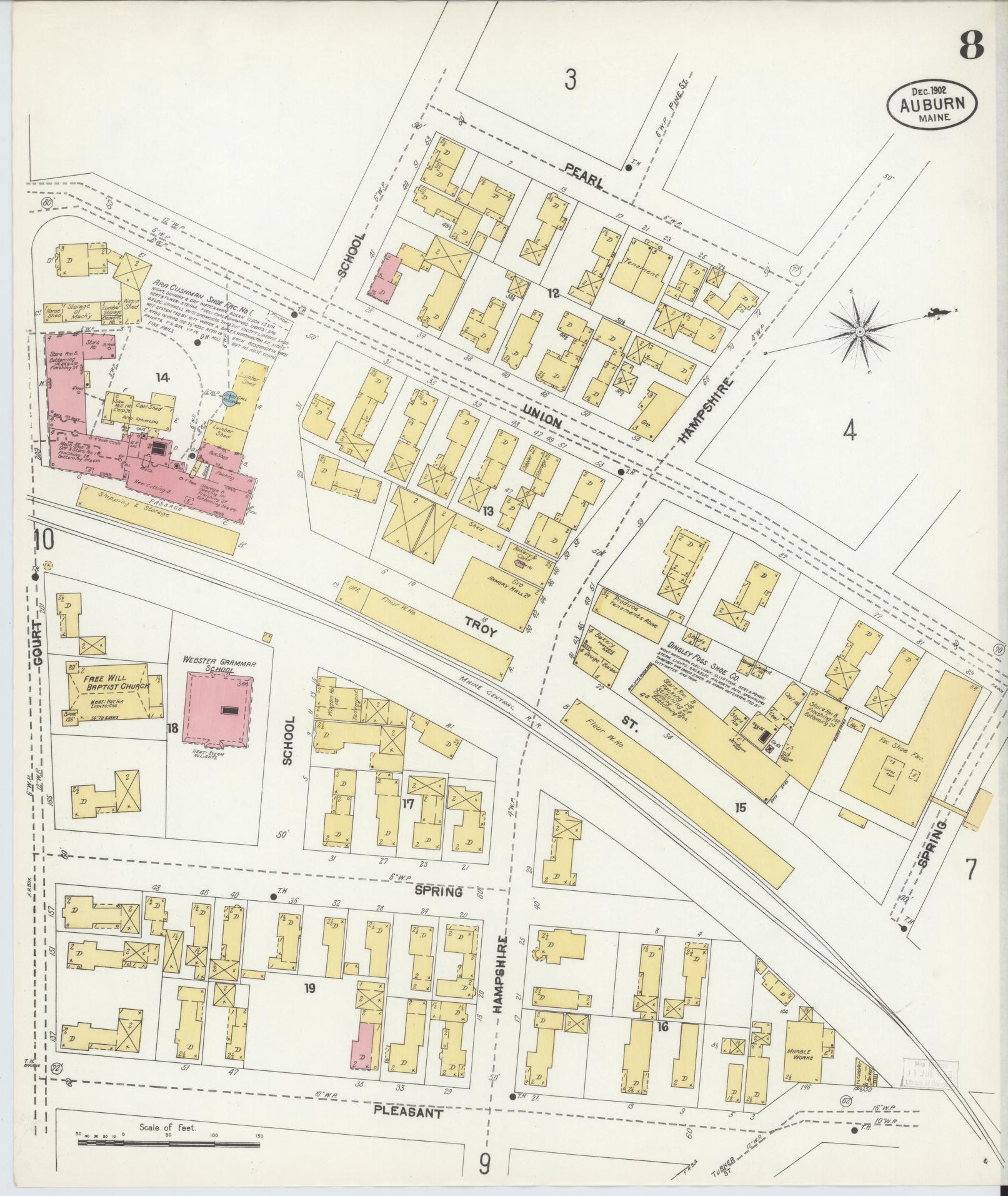 Sanborn Fire Insurance Map from Auburn, Androscoggin County, Maine (1902), Sheet #0008 - Complete Map Set gallery image, historic Sanborn map, vintage wall art, Maine Maine
