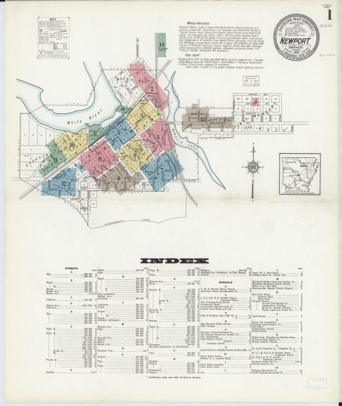 Sanborn Fire Insurance Map from Newport, Jackson County, Arkansas (1914), Sheet #0001 - Complete Map Set gallery image, historic Sanborn map, vintage wall art, Arkansas Arkansas