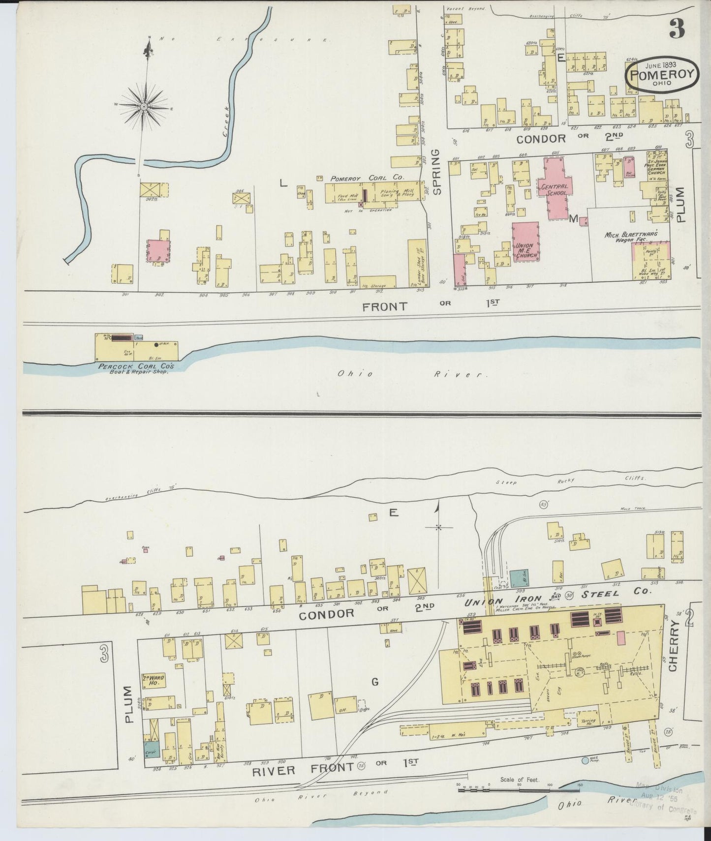 Sanborn Fire Insurance Map from Pomeroy, Meigs County, Ohio (1893), Sheet #0003 - Historic Sanborn Fire Insurance Map Print, vintage old map wall art, antique decor, genealogy gift, Ohio Ohio map