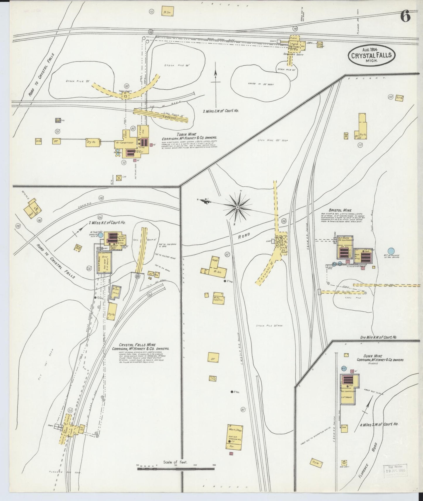 Sanborn Fire Insurance Map from Crystal Falls, Iron County, Michigan (1904), Sheet #0006 - Historic Sanborn Fire Insurance Map Print, vintage old map wall art, antique decor, genealogy gift, Michigan Michigan map