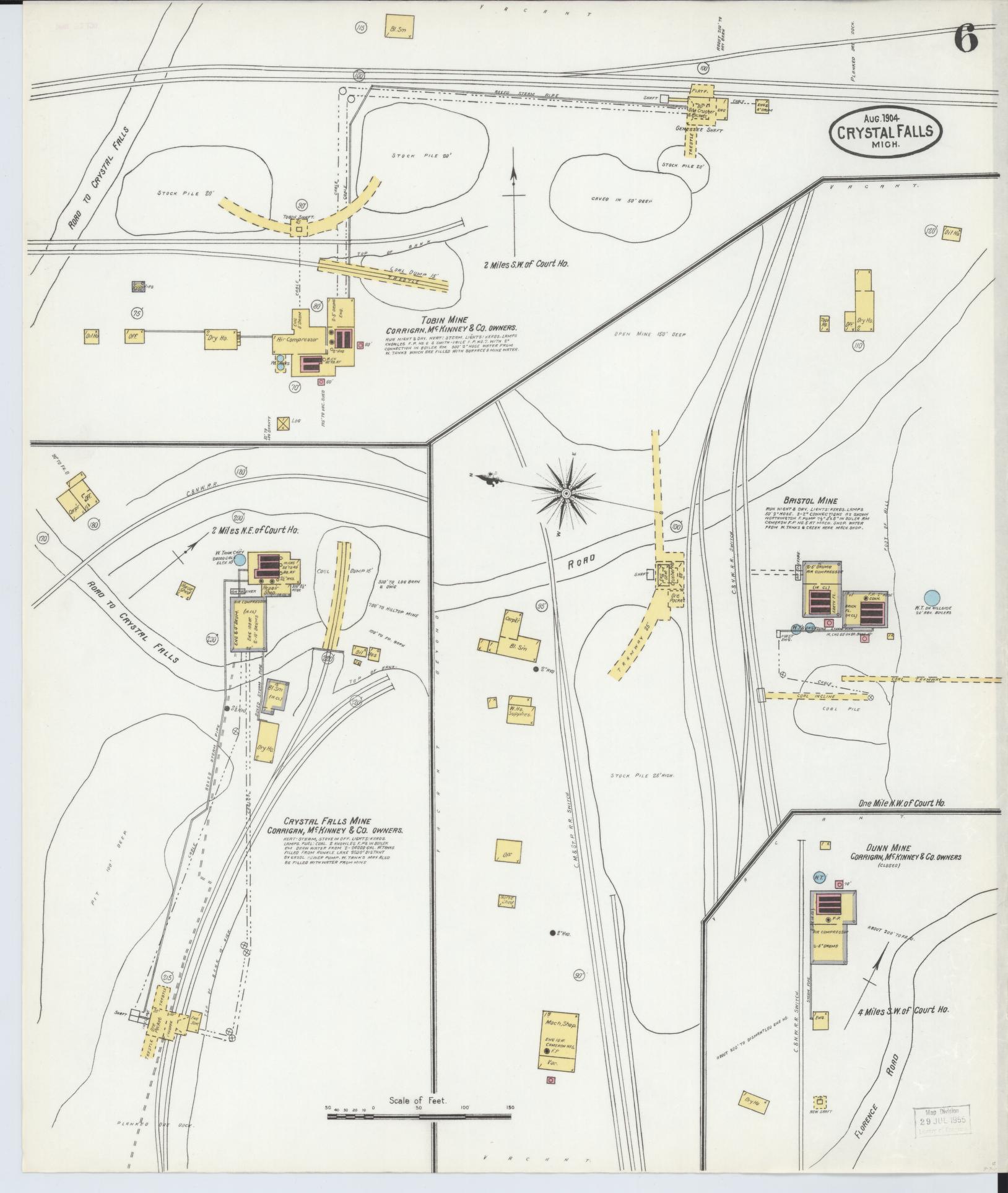 Sanborn Fire Insurance Map from Crystal Falls, Iron County, Michigan (1904), Sheet #0006 - Historic Sanborn Fire Insurance Map Print, vintage old map wall art, antique decor, genealogy gift, Michigan Michigan map