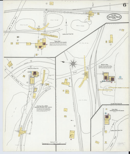 Sanborn Fire Insurance Map from Crystal Falls, Iron County, Michigan (1904), Sheet #0006 - Historic Sanborn Fire Insurance Map Print, vintage old map wall art, antique decor, genealogy gift, Michigan Michigan map