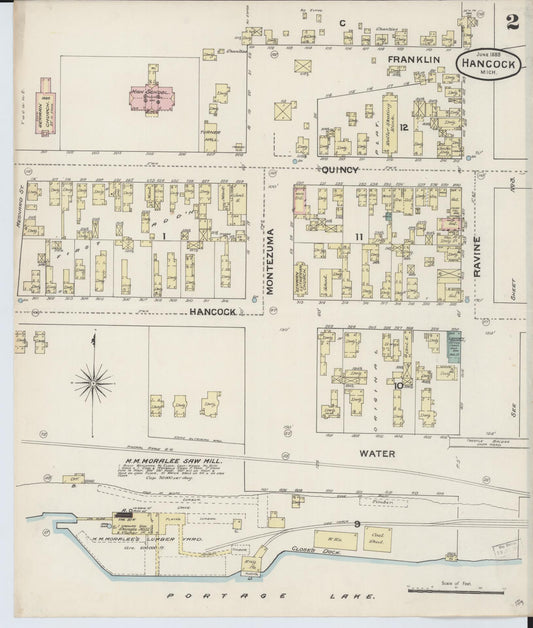 Sanborn Fire Insurance Map from Houghton, Houghton County, Michigan (1888), Sheet #0002 - Historic Sanborn Fire Insurance Map Print, vintage old map wall art, antique decor, genealogy gift, Michigan Michigan map