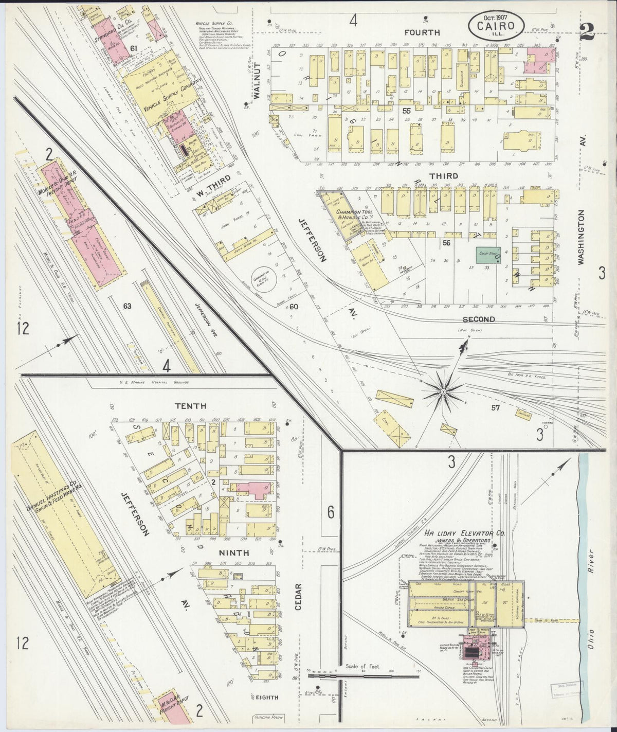 Sanborn Fire Insurance Map from Cairo, Alexander County, Illinois (1907), Sheet #0002 - Historic Sanborn Fire Insurance Map Print, vintage old map wall art, antique decor, genealogy gift, Illinois Illinois map