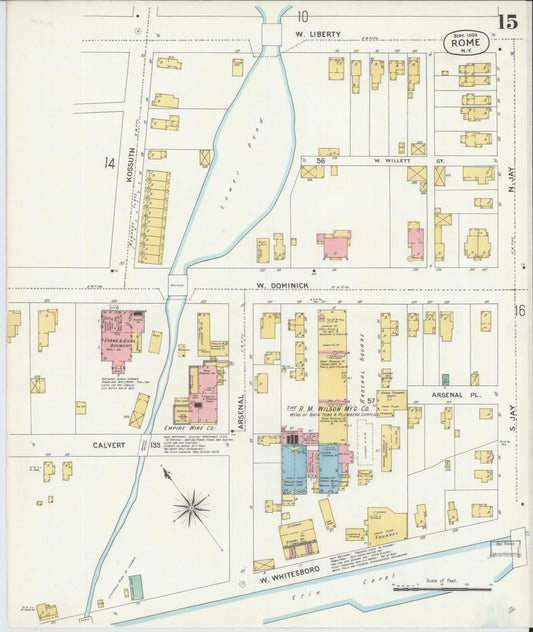 Sanborn Fire Insurance Map from Rome, Oneida County, New York (1904), Sheet #0015 - Historic Sanborn Fire Insurance Map Print, vintage old map wall art, antique decor, genealogy gift, New York New York map