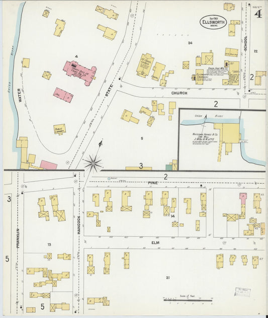 Sanborn Fire Insurance Map from Ellsworth, Hancock County, Maine (1901), Sheet #0004 - Historic Sanborn Fire Insurance Map Print, vintage old map wall art, antique decor, genealogy gift, Maine Maine map