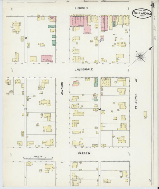 Sanborn Fire Insurance Map from Tullahoma, Coffee County, Tennessee (1891), Sheet #0004 - Historic Sanborn Fire Insurance Map Print, vintage old map wall art, antique decor, genealogy gift, Tennessee Tennessee map