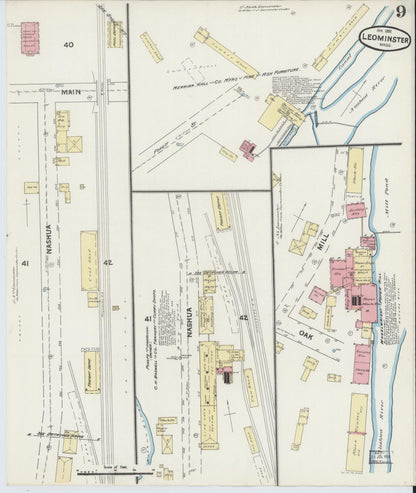 Sanborn Fire Insurance Map from Leominster, Worcester County, Massachusetts (1891), Sheet #0009 - Complete Map Set gallery image, historic Sanborn map, vintage wall art, Massachusetts Massachusetts