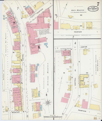 Sanborn Fire Insurance Map from Hot Springs, Garland County, Arkansas (1896), Sheet #0007 - Complete Map Set gallery image, historic Sanborn map, vintage wall art, Arkansas Arkansas