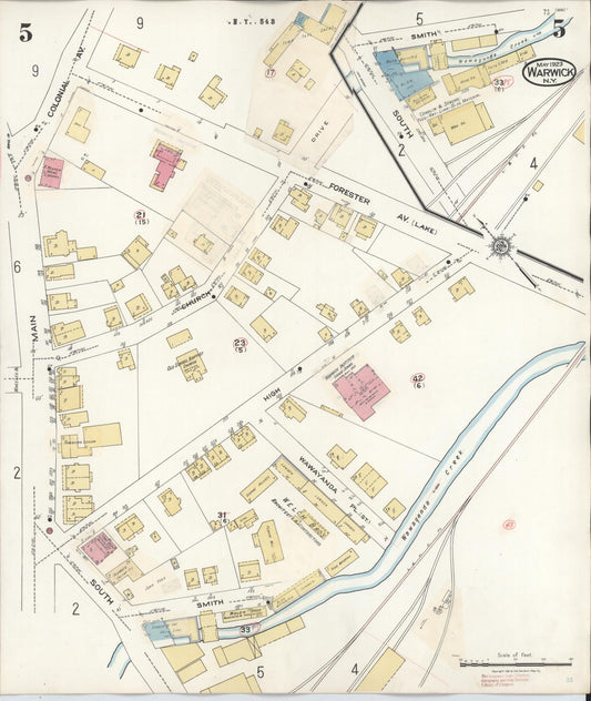 Sanborn Fire Insurance Map from Warwick, Orange County, New York (1940), Sheet #0005 - Historic Sanborn Fire Insurance Map Print, vintage old map wall art, antique decor, genealogy gift, New York New York map