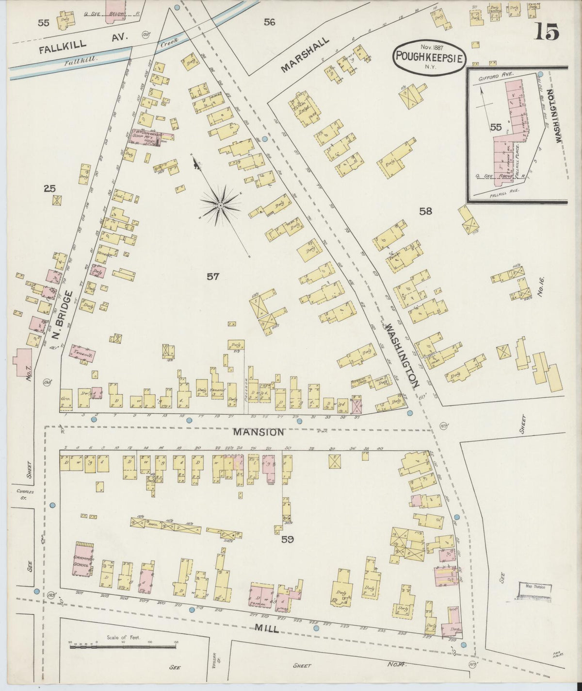Sanborn Fire Insurance Map from Poughkeepsie, Dutchess County, New York (1887), Sheet #0015 - Complete Map Set gallery image, historic Sanborn map, vintage wall art, New York New York