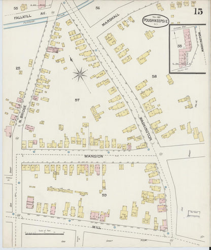 Sanborn Fire Insurance Map from Poughkeepsie, Dutchess County, New York (1887), Sheet #0015 - Complete Map Set gallery image, historic Sanborn map, vintage wall art, New York New York