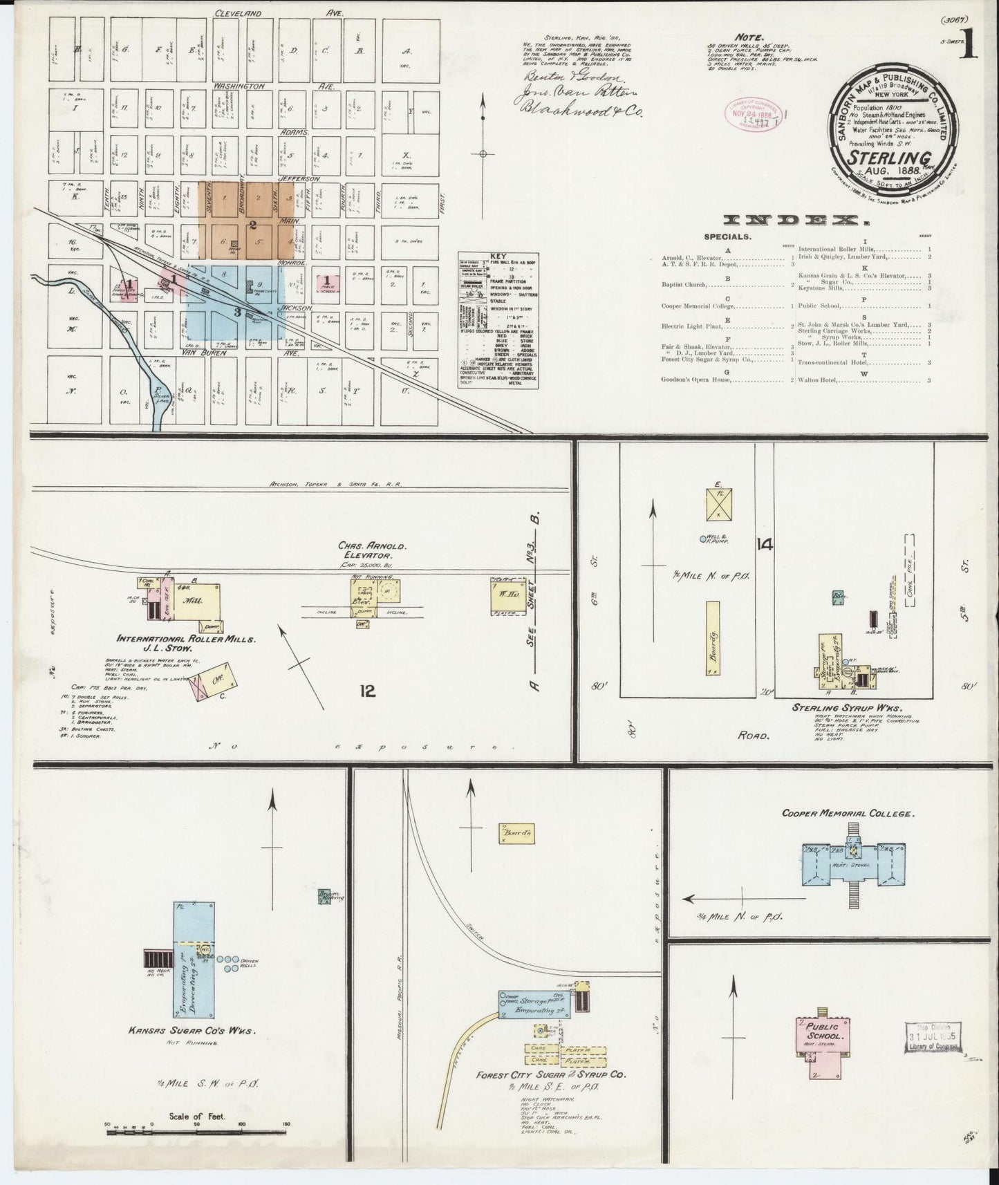 Sanborn Fire Insurance Map from Sterling, Rice County, Kansas (1888), Sheet #0001 - Complete Map Set gallery image, historic Sanborn map, vintage wall art, Kansas Kansas