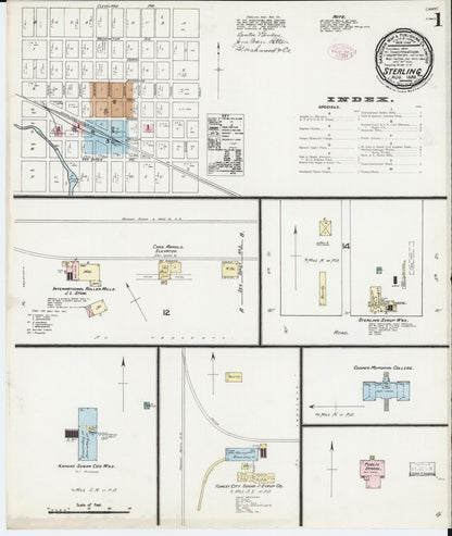 Sanborn Fire Insurance Map from Sterling, Rice County, Kansas (1888), Sheet #0001 - Complete Map Set gallery image, historic Sanborn map, vintage wall art, Kansas Kansas