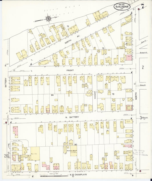 Sanborn Fire Insurance Map from Burlington, Chittenden County, Vermont (1912), Sheet #0007 - Historic Sanborn Fire Insurance Map Print, vintage old map wall art, antique decor, genealogy gift, Vermont Vermont map