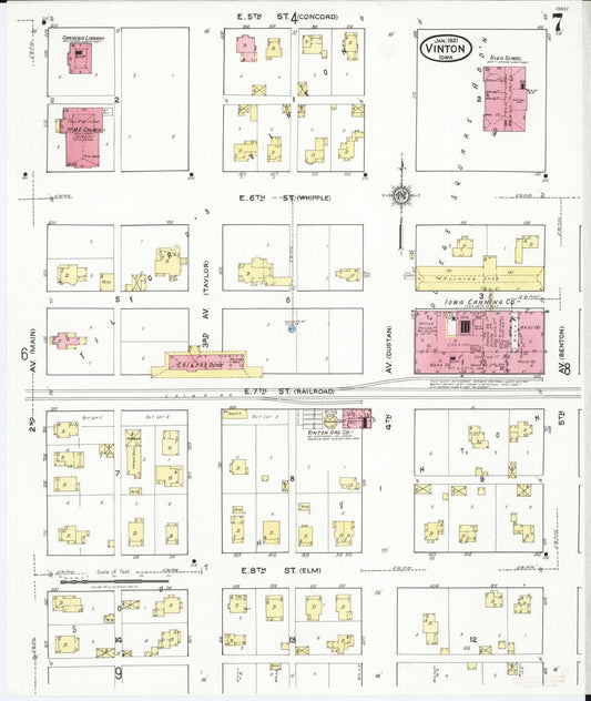 Sanborn Fire Insurance Map from Vinton, Benton County, Iowa (1921), Sheet #0007 - Historic Sanborn Fire Insurance Map Print, vintage old map wall art