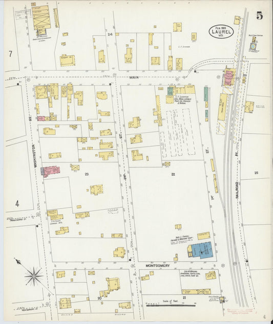 Sanborn Fire Insurance Map from Laurel, Prince Georges County, Maryland (1903), Sheet #0005 - Historic Sanborn Fire Insurance Map Print, vintage old map wall art