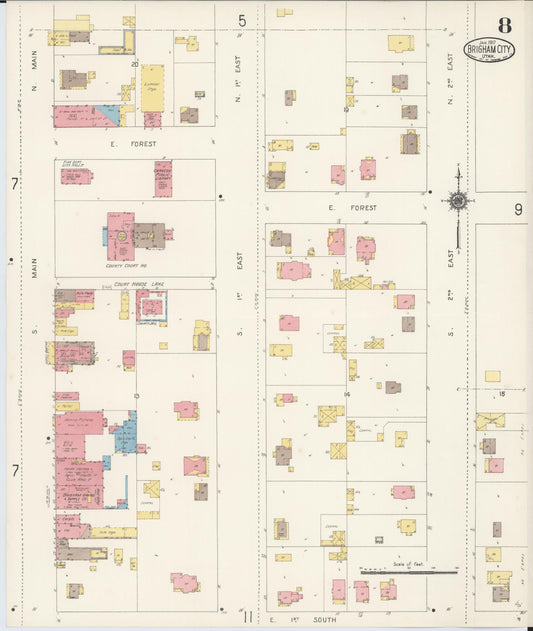 Sanborn Fire Insurance Map from Brigham City, Box Elder County, Utah (1917), Sheet #0008 - Historic Sanborn Fire Insurance Map Print, vintage old map wall art, antique decor, genealogy gift, Utah Utah map