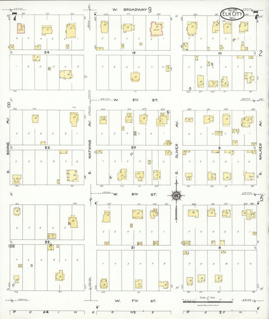Sanborn Fire Insurance Map from Elk City, Beckham County, Oklahoma (1923), Sheet #0007 - Historic Sanborn Fire Insurance Map Print, vintage old map wall art, antique decor, genealogy gift, Oklahoma Oklahoma map