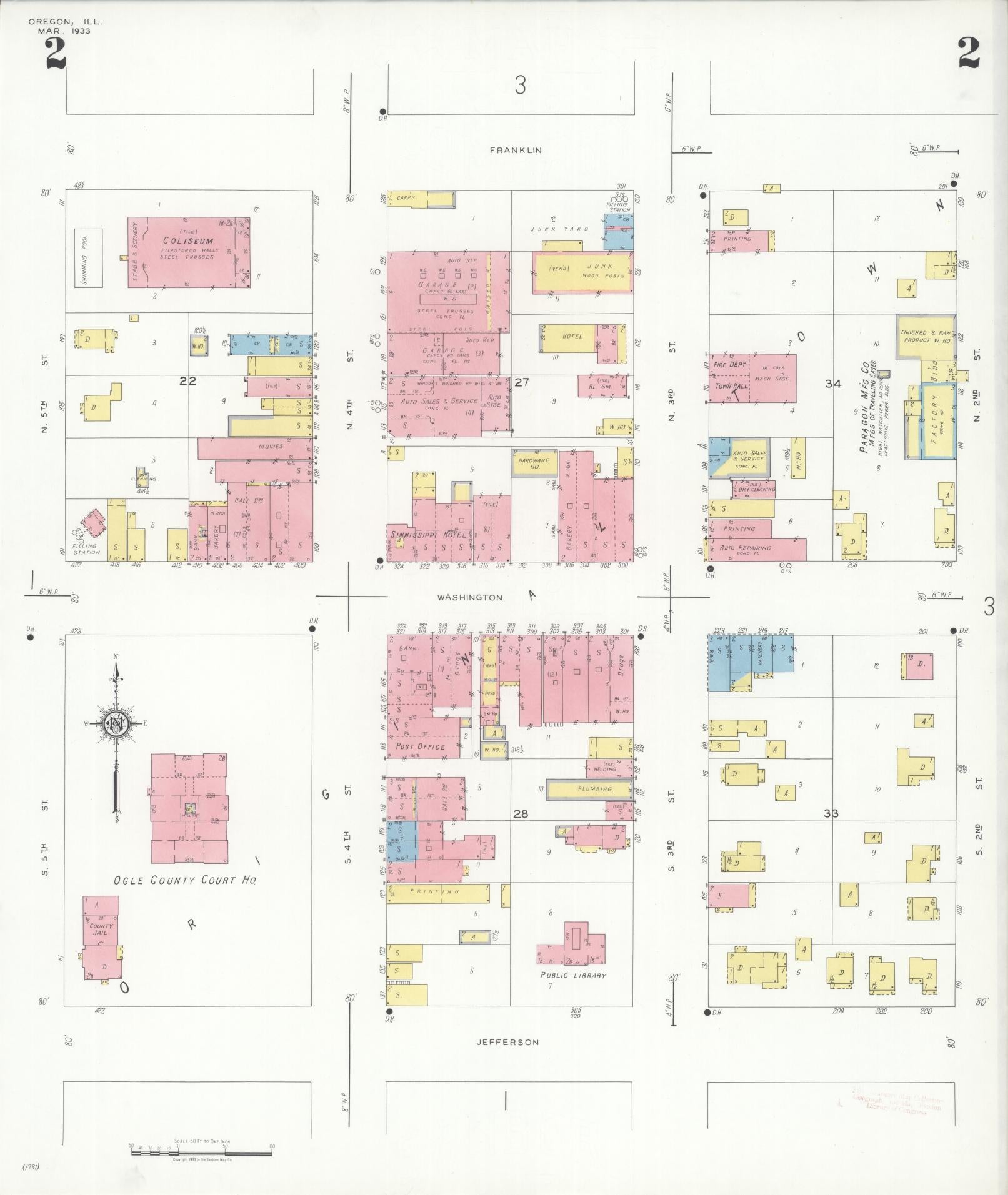 Sanborn Fire Insurance Map from Oregon, Ogle County, Illinois (1933), Sheet #0002 - Historic Sanborn Fire Insurance Map Print, vintage old map wall art, antique decor, genealogy gift, Oregon Oregon map