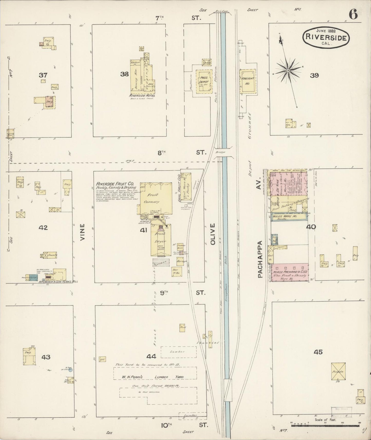 Sanborn Fire Insurance Map from Riverside, Riverside County, California (1888), Sheet #0006 - Complete Map Set gallery image, historic Sanborn map, vintage wall art, California California