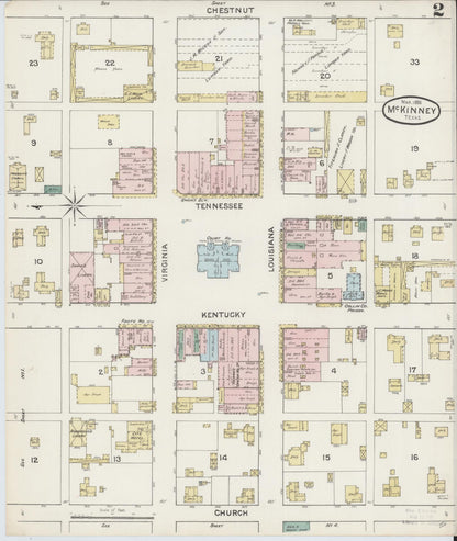 Sanborn Fire Insurance Map from McKinney, Collin County, Texas (1888), Sheet #0002 - Complete Map Set gallery image, historic Sanborn map, vintage wall art, Texas Texas