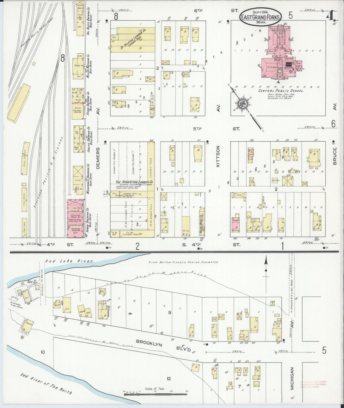 Sanborn Fire Insurance Map from East Grand Forks, Polk County, Minnesota (1914), Sheet #0004 - Complete Map Set gallery image, historic Sanborn map, vintage wall art, Minnesota Minnesota