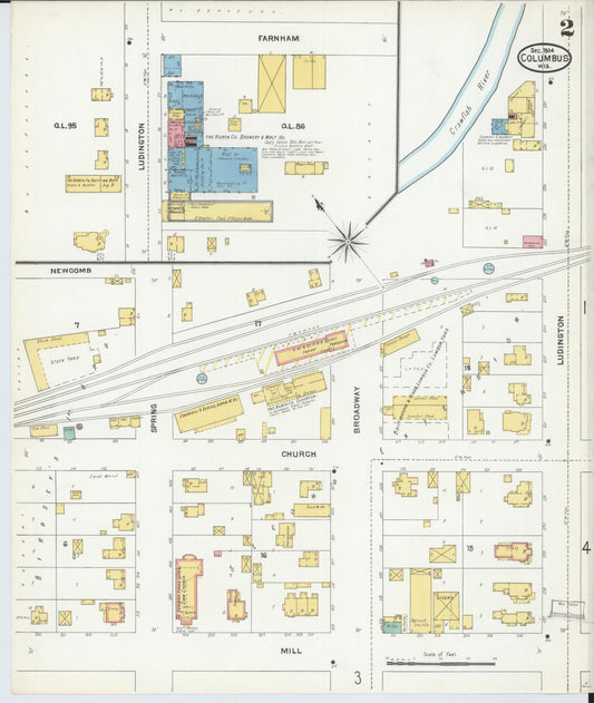 Sanborn Fire Insurance Map from Columbus, Columbia and Dodge County, Wisconsin (1904), Sheet #0002 - Historic Sanborn Fire Insurance Map Print, vintage old map wall art, antique decor, genealogy gift, Wisconsin Wisconsin map