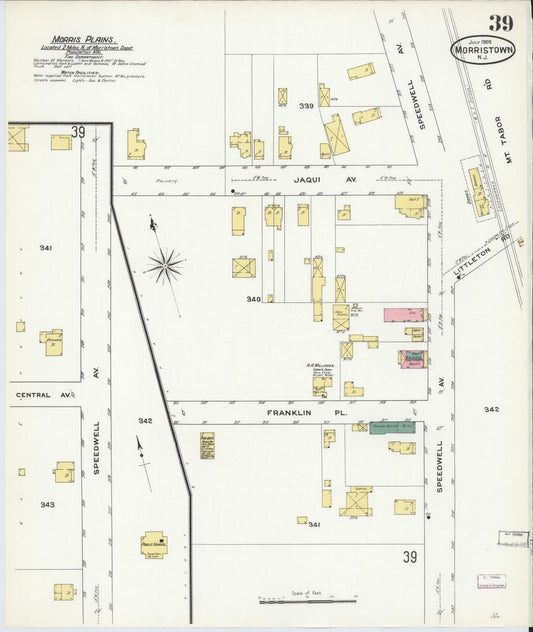 Sanborn Fire Insurance Map from Morristown, Morris County, New Jersey (1909), Sheet #0039 - Historic Sanborn Fire Insurance Map Print, vintage old map wall art, antique decor, genealogy gift, New Jersey New Jersey map