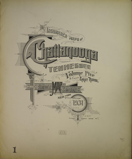 Sanborn Fire Insurance Map from Chattanooga, Hamilton County, Tennessee (1931), Sheet #0001 - Historic Sanborn Fire Insurance Map Print, vintage old map wall art, antique decor, genealogy gift, Tennessee Tennessee map