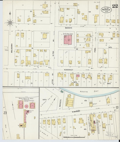 Sanborn Fire Insurance Map from Warren, Trumbull County, Ohio (1902), Sheet #0022 - Historic Sanborn Fire Insurance Map Print, vintage old map wall art, antique decor, genealogy gift, Ohio Ohio map