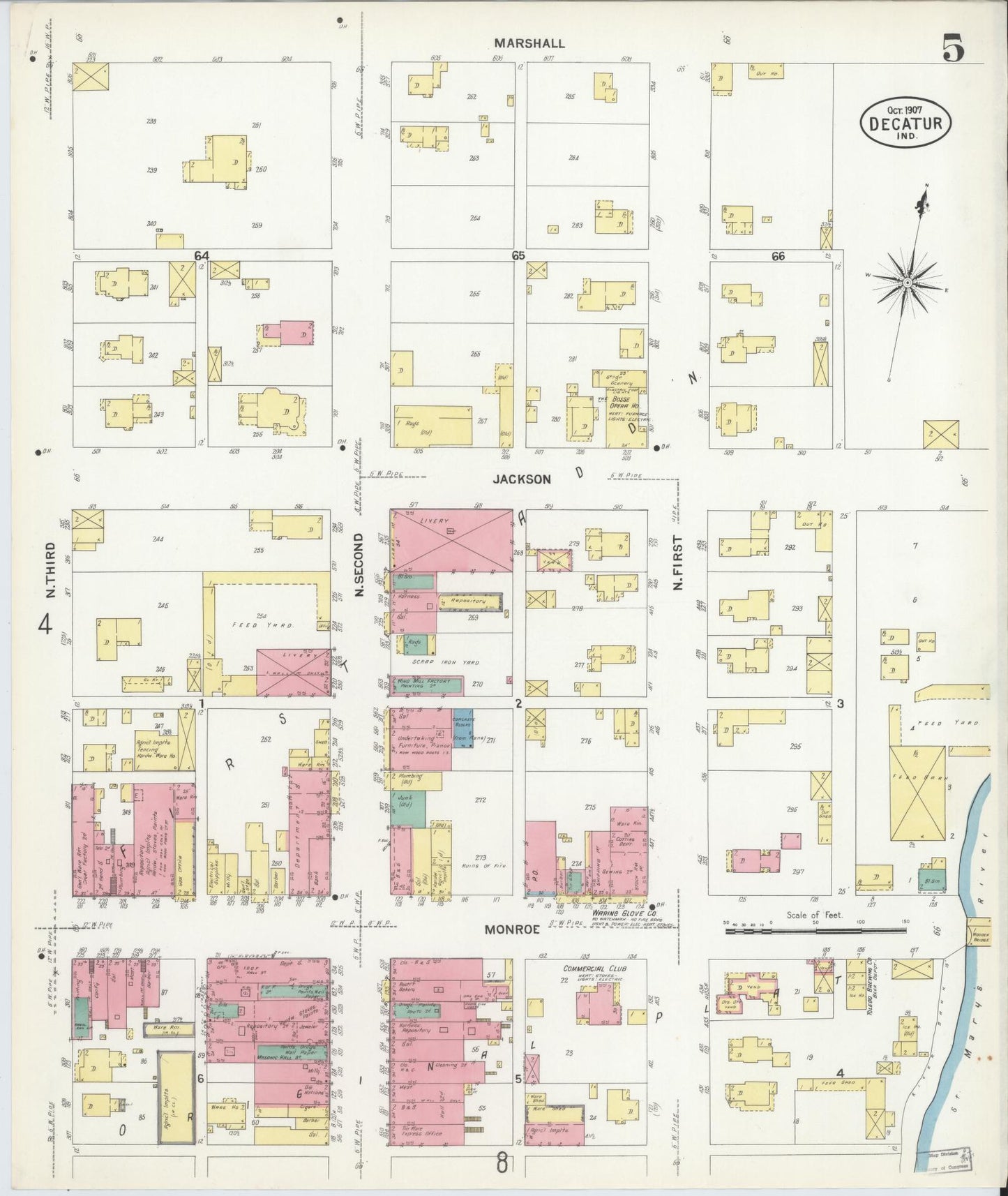 Sanborn Fire Insurance Map from Decatur, Adams County, Indiana (1907), Sheet #0005 - Historic Sanborn Fire Insurance Map Print, vintage old map wall art, antique decor, genealogy gift, Indiana Indiana map