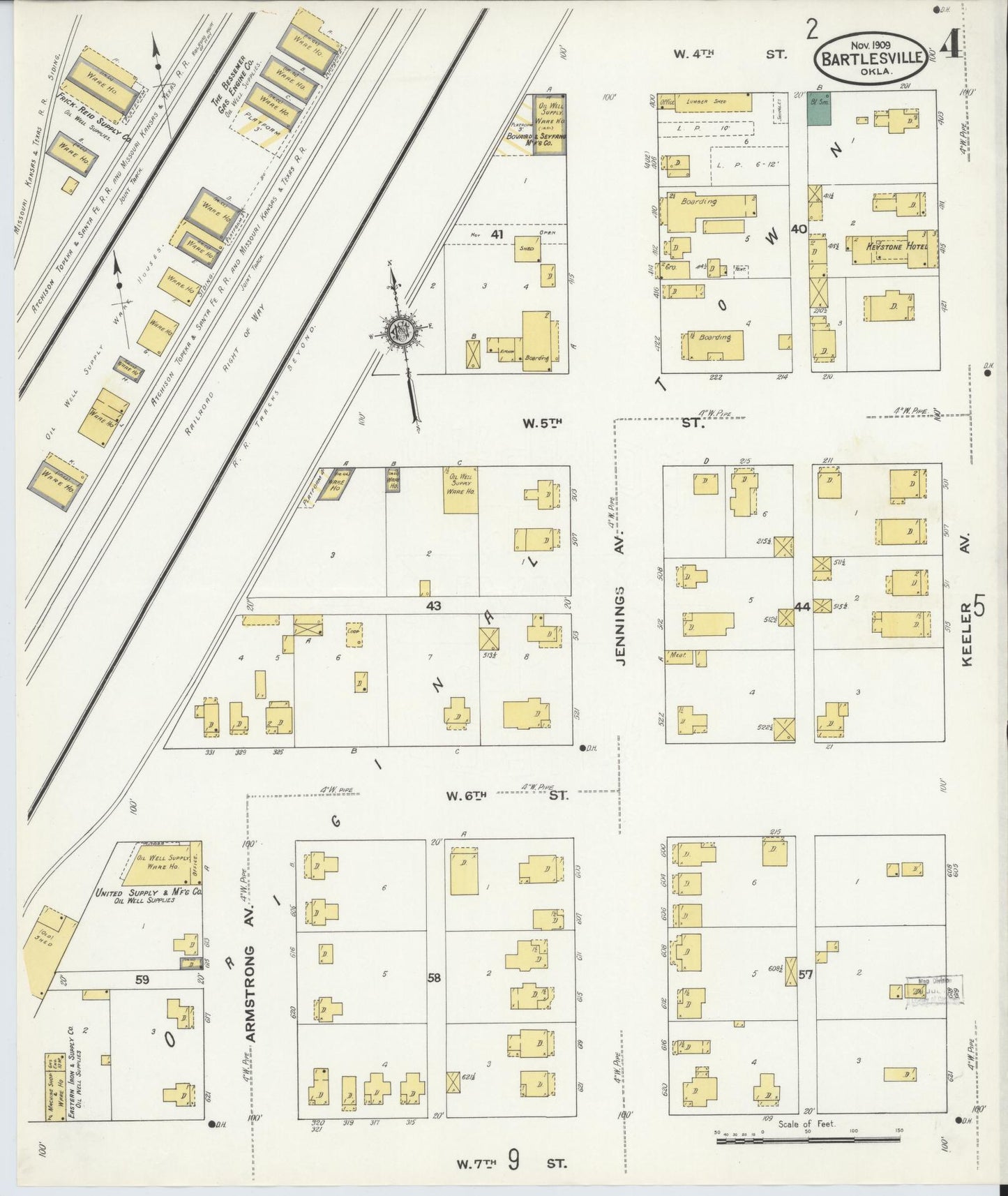 Sanborn Fire Insurance Map from Bartlesville, Washington County, Oklahoma (1909), Sheet #0004 - Complete Map Set gallery image, historic Sanborn map, vintage wall art, Oklahoma Oklahoma