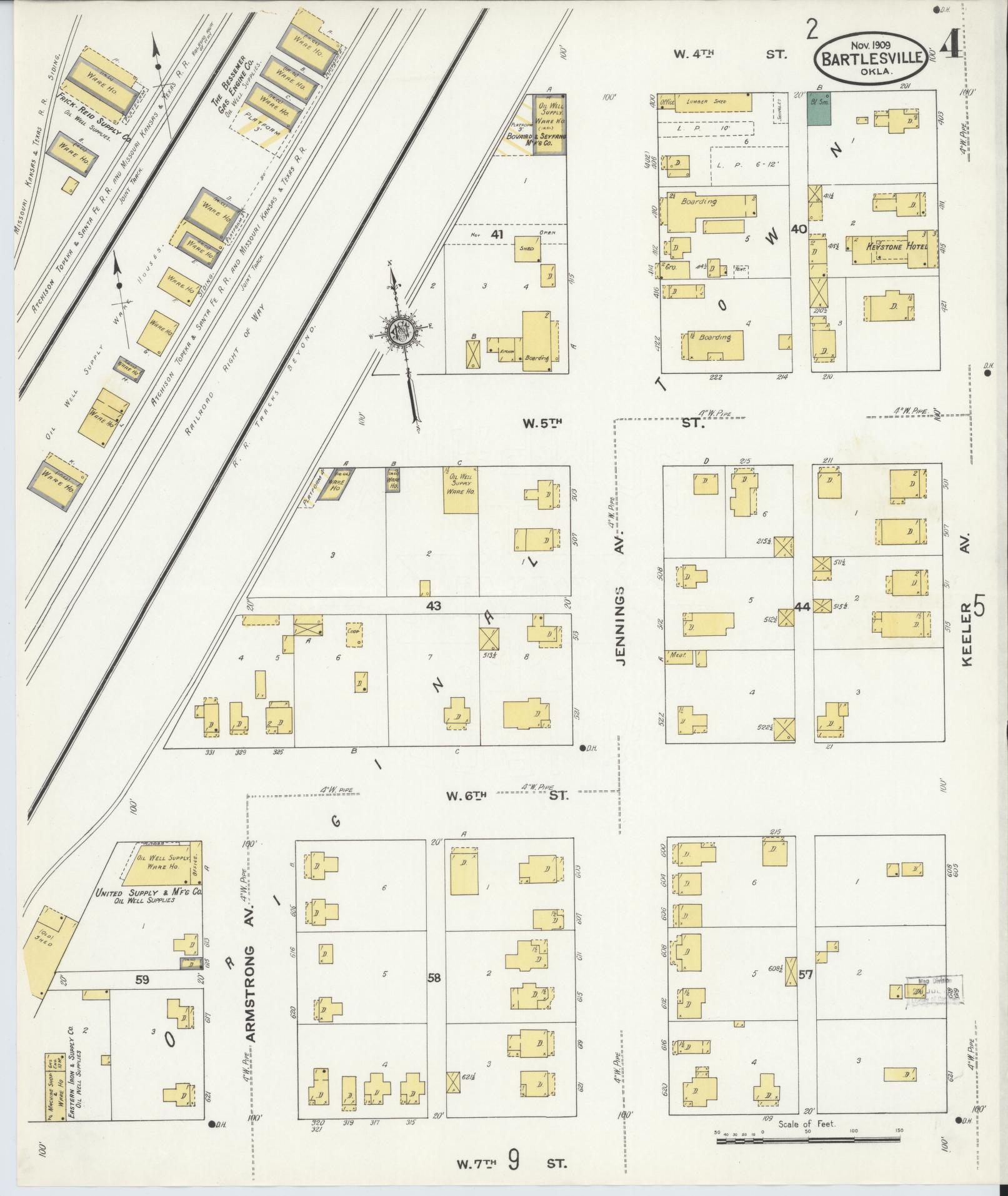 Sanborn Fire Insurance Map from Bartlesville, Washington County, Oklahoma (1909), Sheet #0004 - Complete Map Set gallery image, historic Sanborn map, vintage wall art, Oklahoma Oklahoma