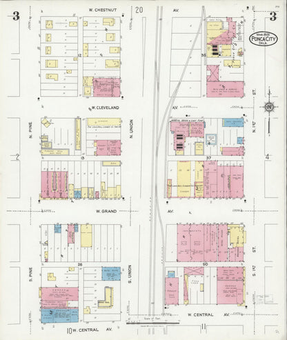 Sanborn Fire Insurance Map from Ponca City, Kay County, Oklahoma (1925), Sheet #0003 - Complete Map Set gallery image, historic Sanborn map, vintage wall art, Oklahoma Oklahoma