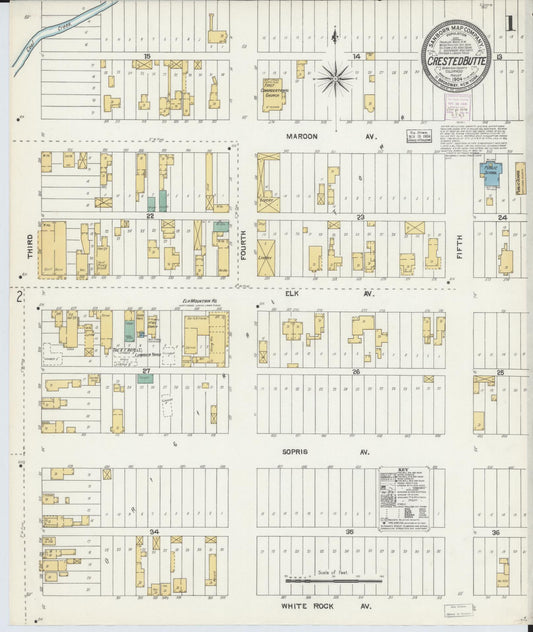 Sanborn Fire Insurance Map from Crested Butte, Gunnison County, Colorado (1904), Sheet #0001 - Complete Map Set gallery image, historic Sanborn map, vintage wall art, Colorado Colorado