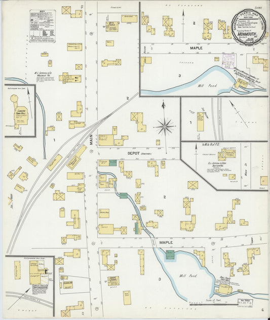 Sanborn Fire Insurance Map from Monmouth, Kennebec County, Maine (1901), Sheet #0001 - Historic Sanborn Fire Insurance Map Print, vintage old map wall art, antique decor, genealogy gift, Maine Maine map
